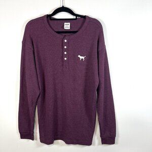 Victoria's Secret Purple Sleepwear Thermal Waffle Shirt Henley Women’s Size L‎